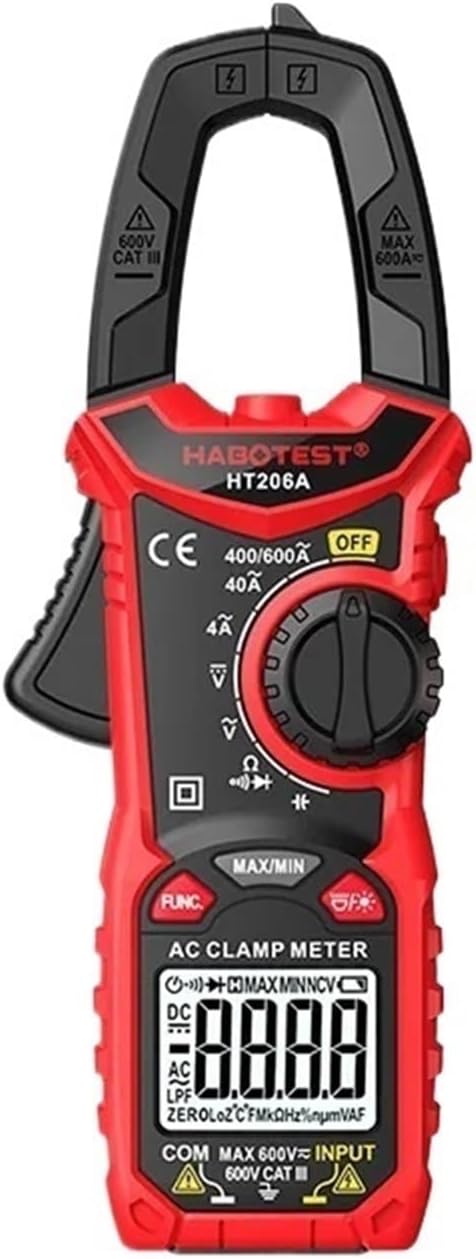 HT206 Digital Clamp Meter NCV 6000 Counts DC AC True RMS High Precision Multimeter Automatic Current Voltage Temperature Tester(HT206A AC Basic)