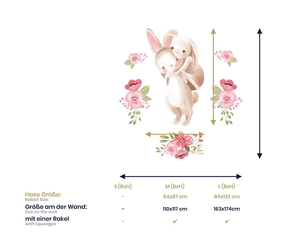 Adesivo da parete con coniglietti con fiori, immagine di bambini, per la cameretta dei bambini, motivo "Osomhome" (163 x 174 cm) os2431