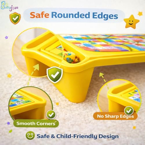 Image of Multipurpose Plastic Study Table with Side Storage - Kids Activity & Laptop Table with Elegant Scenery Print (Yellow)