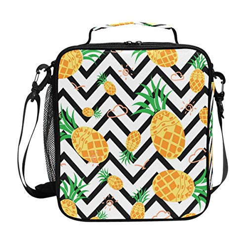 ZOEO Girls Pineapple Lunch Box Prep Kids Insulated Lunch Bag Chevron Cooler Tote