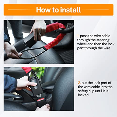 Kansmart 80006405 Steering Wheel Lock Seat Belt Lock Anti-Theft Device Steering Wheel Locks For Cars Suv Golf Cart Vehicle Security Antitheft Locking Devices- Red thumb #7
