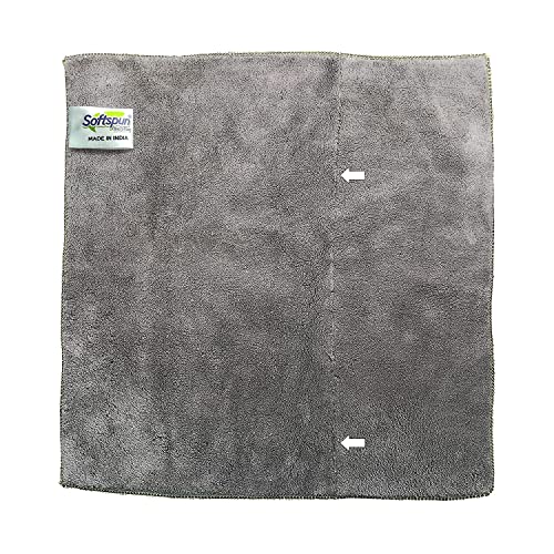 Image of SOFTSPUN Microfiber Cloth - Defected Cloth, Going Cheap! 4 pcs 40x40 cms 900 GSM Grey+Yellow! Thick LintStreak Free Multipurpose Cloths for Car Bike Cleaning Polishing Washing & Detailing.