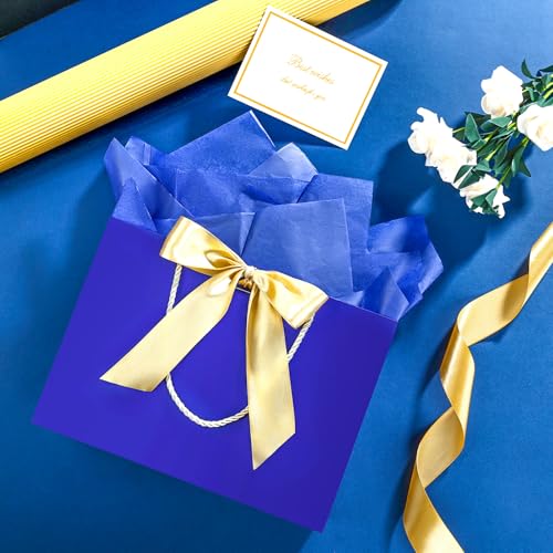 Image of JMANNI Gift Bags with Handles, 13 inch Medium Gift Bag for Presents, 1 Pcs Bags with 2 Tissue Paper and 1 Cards for Baby Shower Wedding Bridal Shower Mother's Day Birthday Party(Blue)