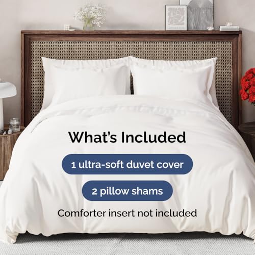 Image of Duvet Cover Super King Size Set - Extra Soft Super King Duvet Cover 108 inch x 98 inch with 2 Pillow Shams for Women, Men, Kids & Teens - Comfy, Cozy, Hotel Luxury with Zipper Closures & Ties (Antique White)