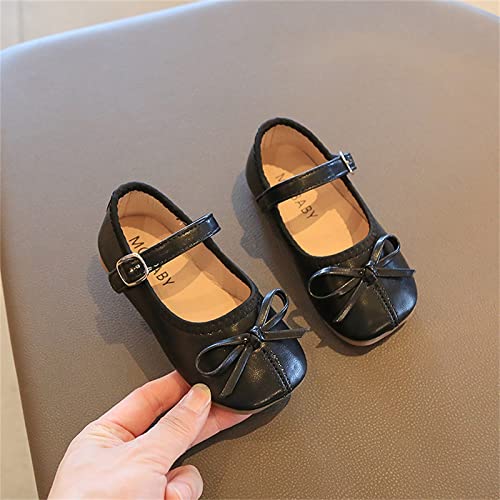 EnJoCho Glittery Boots for Girls Summer and Autumn Girls Boots Cute Flat Solid Color Bow Buckle Casual and (Black, 10)4