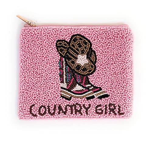 TWINE AND LOVE Pink Cowgirl Beaded Coin Purse