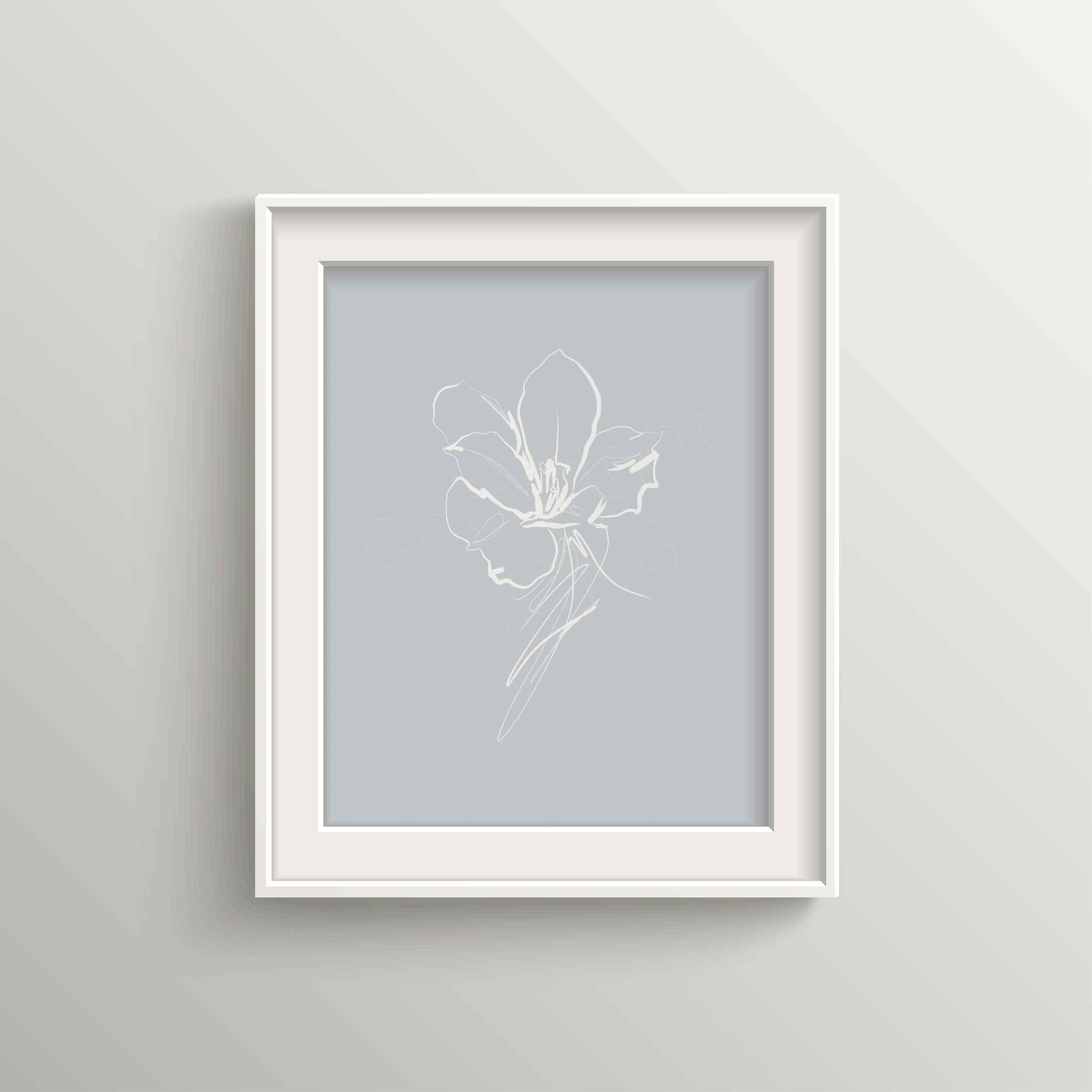 HandmadeSpring Line Art Flower,Soft Blue, Green, Pink, Boho style, Botanical, wall art, gift, UNFRAMED