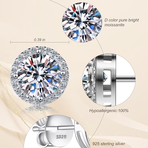 Christmas Gifts Moissanite Earrings, S925 Sterling Silver Earrings Studs Hypoallergenic Anniversary Birthday Gifts for Wedding Engagement Women4