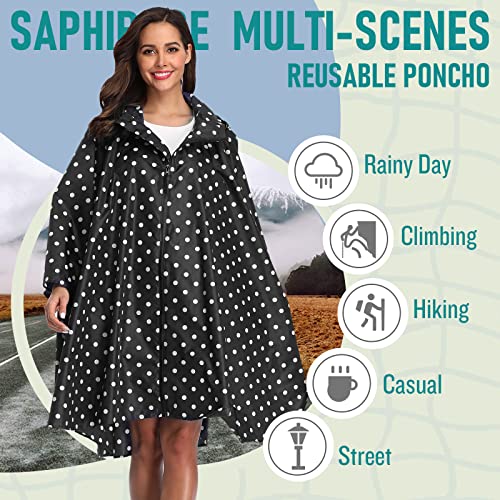 image for SaphiRose Unisex Rain Poncho Raincoat Hooded for Adults Women with Poc