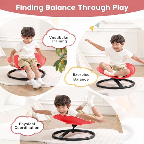 Image of BABAMU Spinning Chair for Autistic Kids, Sensory Swivel Chair, 220LBS Weight Capacity, Autism Sensory Products, Autism Toys, Sensory Toy (RED, Egg)