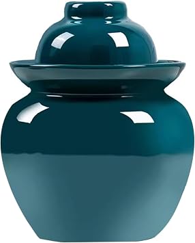 Traditional Chinese Ceramic Fermenter Crock Clay Pickling Pot Food Storage Containers Pottery Fermenting Jars with Lid for Pickles Kimchi Sauerkraut,Blue,3.5kg