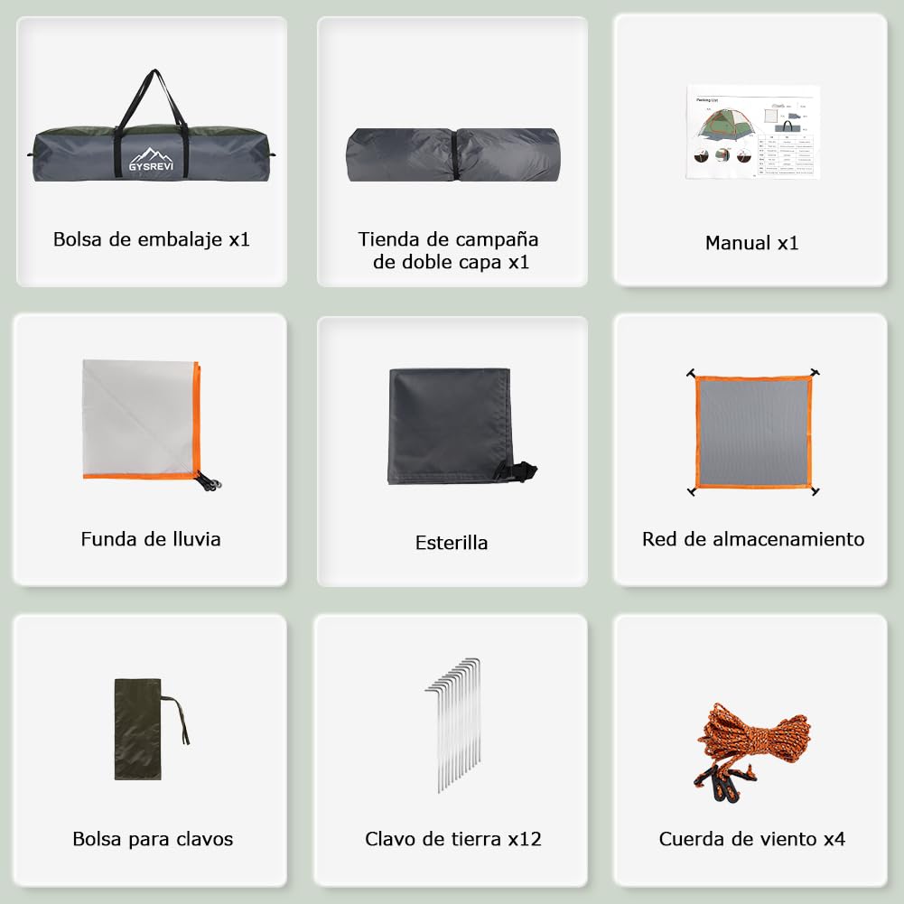 Tienda de Campaña 2-3 Personas, Tienda Pop Up Portátil, Tienda Instantánea con 2 en 1 Doble Capa, Anti Impermeable Viento, para Camping, Familiar, Senderismo, Mochileros