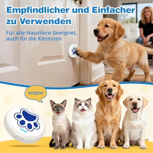 ChunHee Katzenklingel/Hundeklingel Buzzer Hund Haustier Türglocken Sensor Berührt Wasserdicht Türklingel Steckdose Empfänger 28 Klingeltöne und 5 Stufen Einstellbare Lautstärke