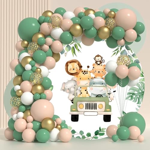 OERJU Safari Round Backdrop Cover Jungle Safari Baby Shower Round Backdrop Safari Animals Truck Theme Birthday Baby Shower Party Decoration Photography Background Kids Boy Arch Photo Booth Props 7.2ft by OERJU - Used condition - Image 3