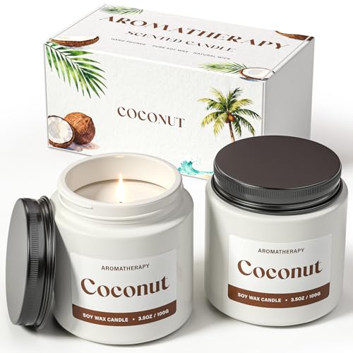 WaxcanpyCoconut Scented Candles for Women Soy Candle Gift Set Tropical Coconut Candles 2 Pack Aromatherapy Candles for Relaxing Summer Home Decor