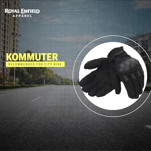 Image of Royal Enfield Kommuter Riding Gloves | Impact Resistance: TPR Knuckle Protectors | Throttle Control: Reinforced Palm Grip | Steady Grip: Microsuede Palm Patch | Breathable Construction | Black 3XL