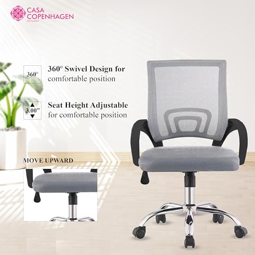 Image of Casa Copenhagen, Ergonomic Desk Chair Mesh Computer Chair with Lumbar Support Armrest Executive Rolling Swivel Adjustable Mid Back Chair - Oyster Grey & Ancient Black