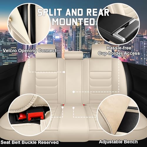 Image of Car Seat Cover Full Set for Toyota Camry Hybrid Seat Covers 2007-2024, Nappa Leather Waterproof Seat Covers For Cars, Airbag Compatible, Universal Automotive Seat Covers(Standard Full Set /Beige)