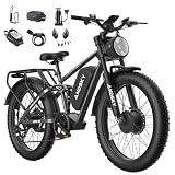 ANDSKY 9000W Peak Dual Motor Electric Bike for Adults, 52V/48V 26' Fat Tire Full Suspension, 40-47MPH & 110 Miles, Hydraulic Brakes, UL2849