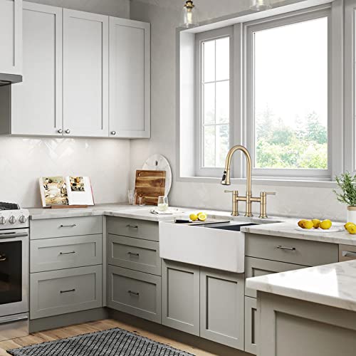 Dornberg Bridge Kitchen Faucet With Pull Down Sprayer, 3 Hole Kitchen Sink Faucet Spot Free Stainless Steel, 2 Handle For Easy Controlled Cold And Hot Water - Brushed Golden #TOP1