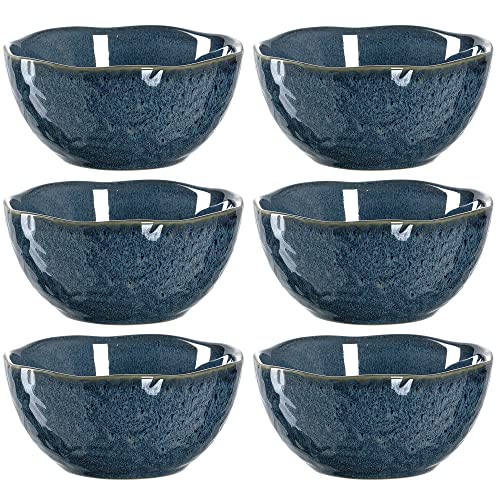 Leonardo Matera Keramik-Schalen, 6er Set, spülmaschinengeeignete Dessert-Schälchen, Müslischalen, Snack-Schüsseln, blau, Ø 12 cm, 380 ml, 018582