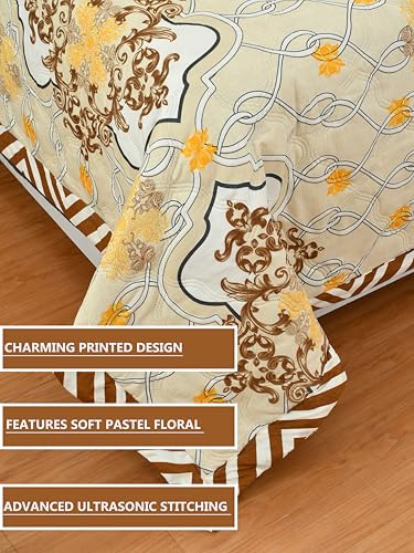 Image of IVAZA Luxury Ultrasonic Punch AC Comforter Blanket - Quilted Microfiber Floral Pattern, Lightweight Breathable All‑Season Blanket for Bedroom, Travel (Singled Bed,228x152 CM) (Mustard Yellow,)
