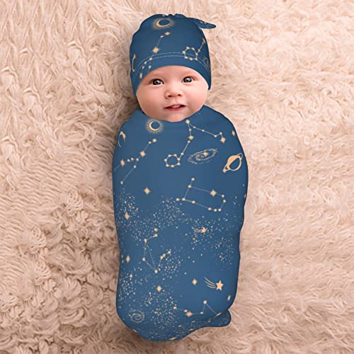 Space Galaxy Constellation Zodiac Star Newborn Baby Swaddle Blanket Baby Receiving Blankets Baby Stuff Soft And Stretchy Wrap Baby Swaddle Sack For Infant Boy Girl Gifts With Beanie Hat Sets #TOP1