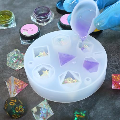 PJOY Dice Molds Food-Grade Silicone Dice Molds for 7PCS Sharp Edge Dice Set, DND Resin Dice Mold for DIY Dice Making Accessories(2 Pack) - Thumbnail 3