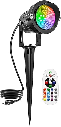 RGBW - Focos de Navidad para exteriores, luces de paisaje que cambian de color de 10 W con control remoto LED de 120 V, iluminación de paisaje, foco