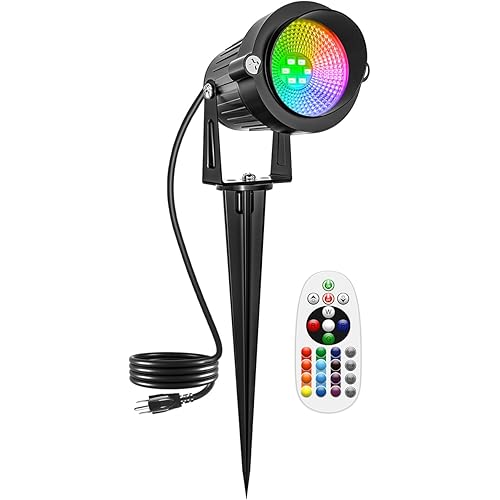 DOREIO Christmas RGBW Outdoor Spotlights for Yard, 10W Color Changing Landscape Lights with Remote 120V LED Landscape Lighting Waterproof Spotlight with Plug Tree Garden Path Decoration (1Pack)