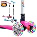 OUTON Scooter for Kids 3 Wheel Kick Scooter for Toddler Girls Boys, Lean to Steer, 4 Adjustable Height, Light Up Wheels for Children Age 3-14 (Rose Pink)
