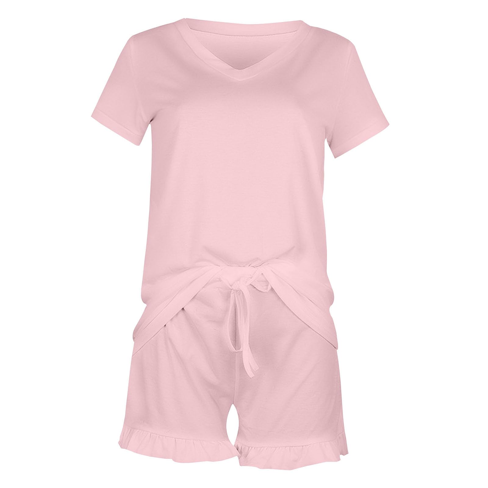 Teen Girls Pajama Sets Two Piece Pj Lounge Sets Short Sleeve V Neck Top PJ Shorts Silk Casual