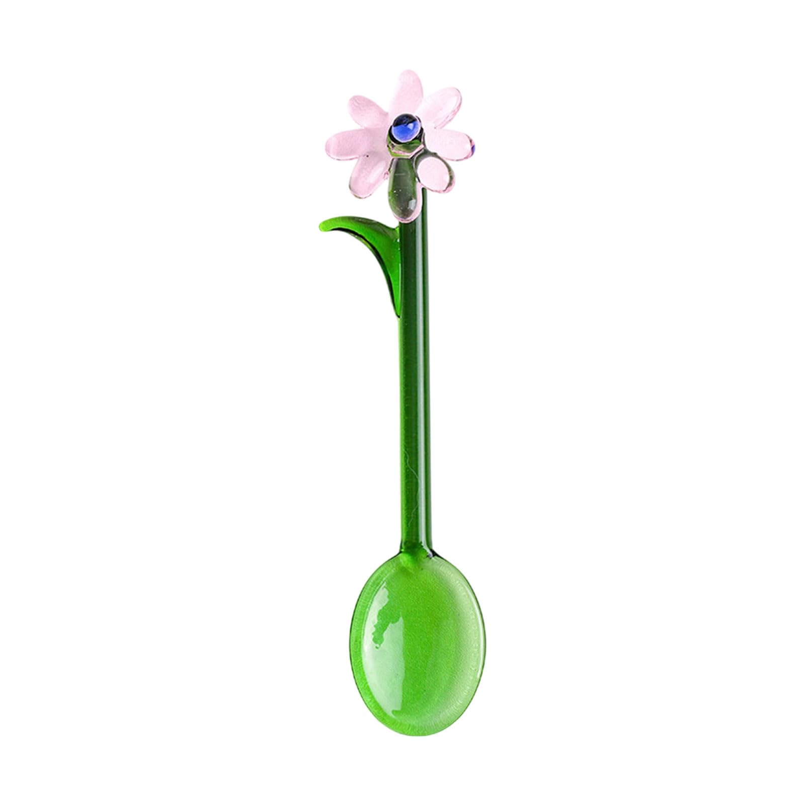 XIGACGEH Multipurpose Glass Stirring Spoon for Milk Juices Cocktails and Dessert with Colored Flower Head Stirrer Clear Glass Spoon