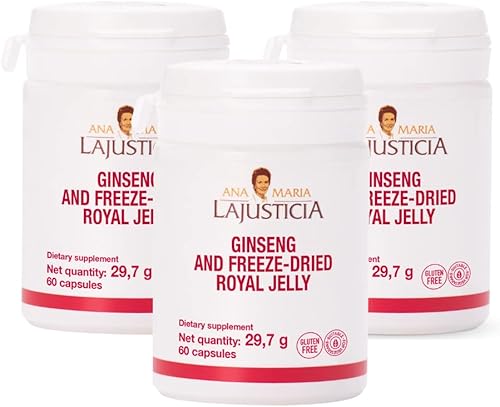 Miniatura 4 de Ana Maria Lajusticia - Ginseng y jalea real liofilizada - Paquete de tratamiento de 60 días - Rico en vitamina B, hierro, fósforo y calcio - Sin