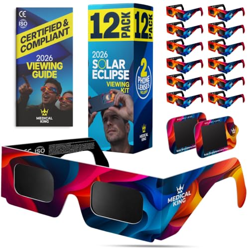 Image of Medical king Solar Eclipse Glasses 12 pk - ISO 12312-2 and CE Certified Glasses For Safe View Solar Eclipse 2026 - The Eclipse August 12, 2026