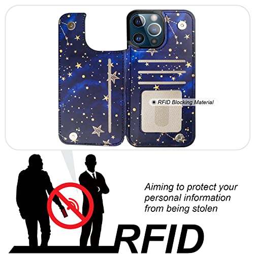 Image of HAOPINSH Compatible with iPhone 13 Pro Max Wallet Case with Card Holder, Starry Sky Pattern Back Folio Flip PU Leather Kickstand Card Slots Case, Double Magnetic Clasp Durable Shockproof 6.7 inch