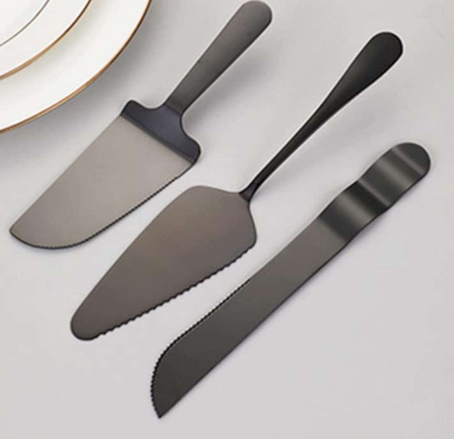 THE WHITE SHOP 3PCS Pie Server Stainless Steel Set, Cake Pie Pastry Server,Professional Dessert Server For Cake Cheese Pie Pizza,Serrated Cake Knife,Dishwasher Safe (Color : Black)