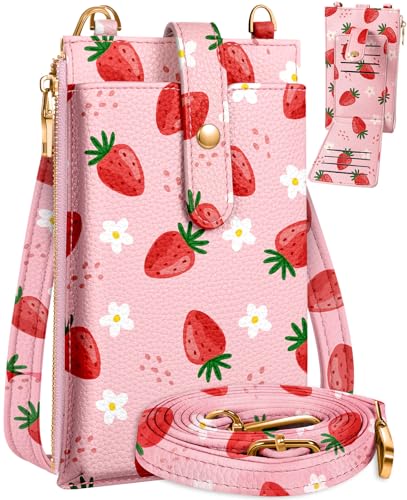 Image of Miss Adola Phone Purse Crossbody Bags for Women - Leather Small Cell Phone Wallet RFID Blocking with Card Slots & Adjustable Strap Cute Designer Aesthetic Cross Body Bags, Strawberry