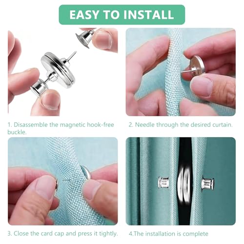 Image of 12 Pairs Curtain Magnets, Magnetic Curtain Clips Closure No Sewing Prevent Light Leaking, Closed Curtains Closure Button Buckle Curtains Holder Clips for Home Bedroom Office Draperies