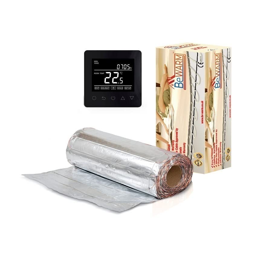 BeWarm Electric Underfloor Heating Mat Kit for Laminate or Wood Flooring (2m2, Smart Black WiFi Thermostat)