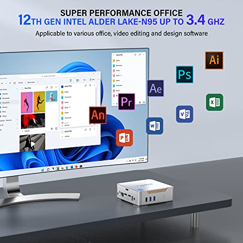 Kamrui Mini Pc,12Th Intel Alder Lake- N95 Up To 3.4 Ghz,16Gb Ram+512Gb M.2 Ssd, Windows 11 Pro Mini Computer,Support 2.5" Sata Ssd,Wifi 2.4G/5G,Bluetooth4.2,Triple Display,4K Reliable Office Small Pc #TOP2