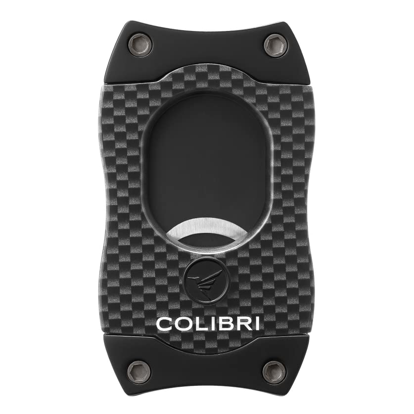 ColibriPremium S-Cut Cigar Cutter - Ergonomic Stainless Steel Spring-Loaded Straight Cut Blade, Ideal for up to 66+ Ring Gauge - Gift for Cigar Enthusiasts (Black Carbon Fiber)