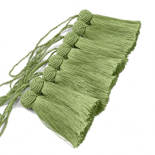 Image of BEL AVENIR 8 Pcs Elegant Polyester Key Tassel Colorful Craft Tassels Charms | Key Tassel for Christmas Tree, DIY Craft Garland Project, Wedding Home Party Decorations, Small Tassel (Green)