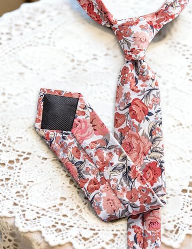 Image of Barry.Wang 100% Cotton Floral Ties for Men 63 inch Extra Long Necktie Clip