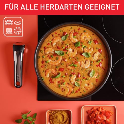 Foto von Tefal Ingenio Preference On 3-teiliges Pfannenset abnehmbarer Griff, 24/28 cm, stapelbar, platzsparend, Topfset Induktion mit Antihaftversiegelung, einfache Handhabung und Reinigung, L97493