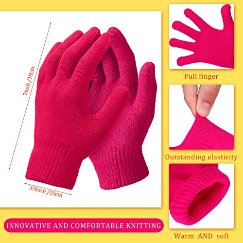 Handepo 12 Pieces Beanies Gloves Set 6 Pieces Warm Beanie Hats 6 Pairs Knit Thermal Gloves Unisex Winter Gloves for Boys Girls Kids Cold Weather3