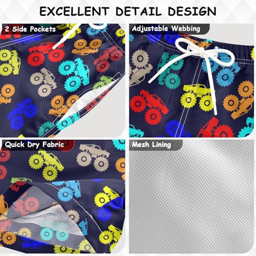 Boys Swim Trunks Colorful Monster Truck Beach Board Shorts Quick Dry Swimsuit Bathing Suits with Mesh Lining3