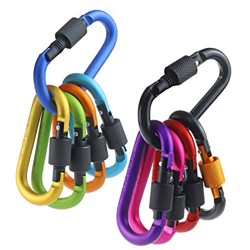 IEBUOBO 10 Pack Aluminum D Ring Key Rings Hiking Clips Locking Carabiner for Hiking Camping Fishing and Outdoor Use?Clips with Screw Gate Multicolored