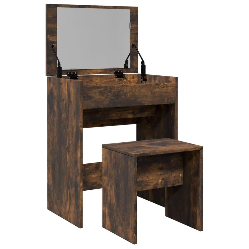 Générique Schminktisch aus Holz, Raucheiche, 60 x 40 x 113,5 cm | Mit Spiegel, 1 Aufbewahrungsfach, Wandbefestigung inklusive, für Schlafzimmer