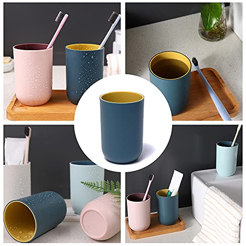 Tie-Dailynec 4Pcs Bathroom Tumbler Toothbrush Cup Unbreakable Reusable Drinking Cup Toothbrush Holder, Plastic Tumbler Cup (Light Gray, Dark Blue, Light Pink, Light Blue) #TOP5